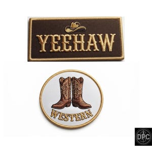 Yeehaw Cowboy Boots Patch Bundle, Western Text Badge, Iron On Applique (pack of 2)