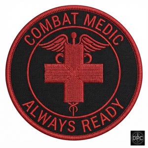 Combat Medic Patch, Red Medical Cross, Caduceus, Always Ready Embroidery Badge (Iron On)