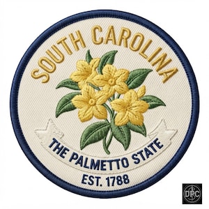 South Carolina Yellow Jessamine Embroidered Patch, Palmetto State Flower Badge (Iron-On)