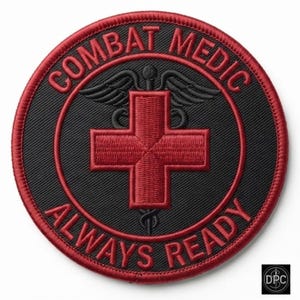 Combat Medic Patch, Red Medical Cross, Caduceus, Always Ready Embroidery Badge (Iron On)