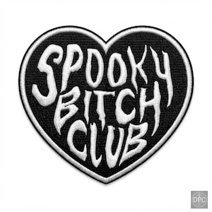 スプーキー・ビッチ・クラブ刺繍パッチ ハート型 黒白 ハロウィンバッジ アイロン接着 ギフト