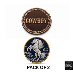 Parches circulares de cuerda de caballo y vaquero del oeste, juego de insignias termoadhesivas.