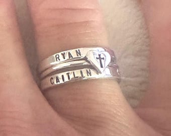 Custom Engraved Name Rings - Personalized Stacking Rings - Gift for Mom - Hand Stamped Jewelry