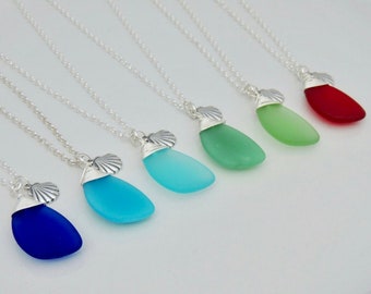 Sterling Wrapped Sea Glass Necklace- .925 Sterling Silver