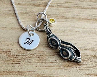 NEW! Sterling Goggle Initial Necklace - Personalized Swimmer Necklace