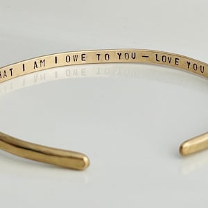 Personalized Mother of the Bride Bracelet - Custom Hidden Message Cuff - Gold/Silver Custom Cuff - Gift for Mom - All that I am I owe to you