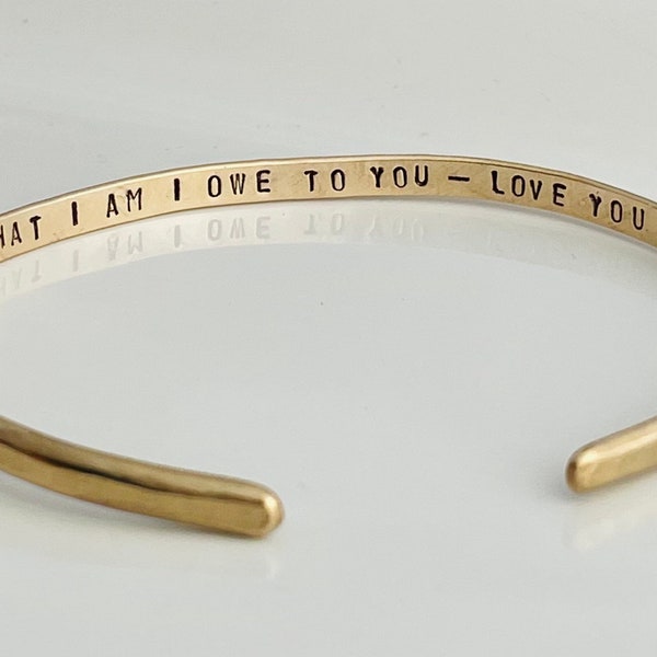 Personalized Mother of the Bride Bracelet - Custom Hidden Message Cuff - Gold/Silver Custom Cuff - Gift for Mom - All that I am I owe to you