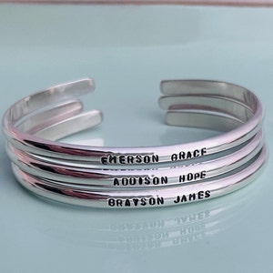 Mother&#39;s Day Gift - Personalized Name Bangle - Name Sterling Bracelet for Mom Grandma Grammy - Custom Engraved Cuff Bracelet - Hand Stamped