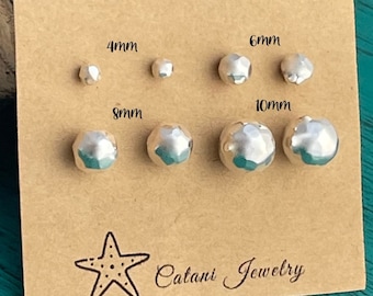 Hammered Sterling Silver Round Ball Earrings-925 Sterling Silver Bead Earrings-Nugget-Minimalist-4mm 5mm 6mm 8mm 10mm Ball Post Earrings