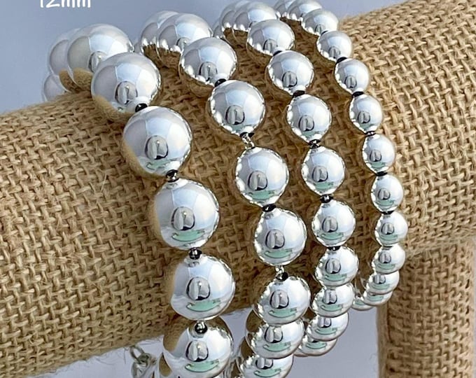 Featured listing image: Large Sterling Ball Bracelet - 12mm 10mm 8mm 6mm - 925 Sterling Bead Bracelet -Chunky Ball Bangle - Bauble Ball Bracelet - Gift for Her