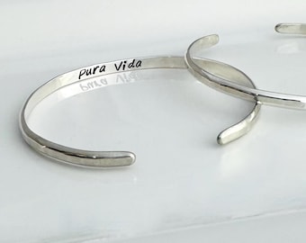 Pura Vida Engraved Personalized Bracelet - Custom Cuff - Sterling Silver - Bridesmaid Gift - Gift for Her - Secret Message Bracelet