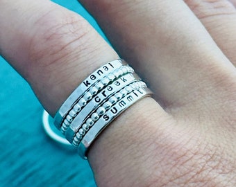 Stackable Name Ring Sterling - Personalized Ring Set - 925 Sterling Silver Name Rings - Dainty Name Ring - Custom Ring Set - Rings for Mom