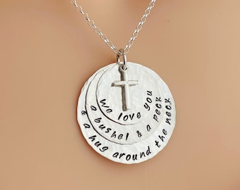 Bushel and a Peck Necklace - Hand Stamped - Multi Disc - Sterling Silver - We love you a bushel and a peck and a hug around the neck