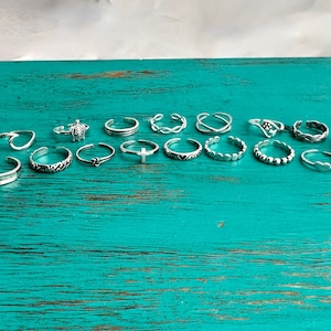 SALE-New Designs-925 Sterling Toe Rings - Adjustable Silver Toe Rings-Minimalist Rings-Cross-Wave-Flower-Heart-Bead-Cigar Band-Gift for Her