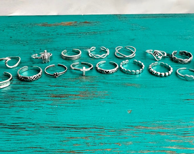 Featured listing image: SALE - 925 Sterling Toe Rings - Adjustable Silver Toe Rings-Minimalist Rings-Cross-Wave-Flower-Heart-Bead-Cigar Band-Gift for Her-Waterproof