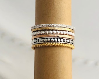 Stacking Rings - Stacking Ring Set - Yellow Gold - Rose Gold - Sterling Silver - Sparkle Rings - Hammered Rings - Twist Rings - Bead Rings