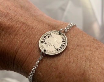 Custom Lucky Sixpence Coin Bracelet - Wedding Sixpence - Wedding Gift - Bride's Lucky Coin - Personalized Sixpence - Wedding Coin with Date