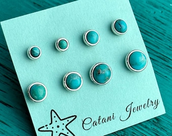 925 Turquoise Studs - 5mm 6mm 7mm 8mm - Genuine Turquoise Earrings - Sterling Silver Stud Post Earrings - Dainty Earrings - Gift for Her