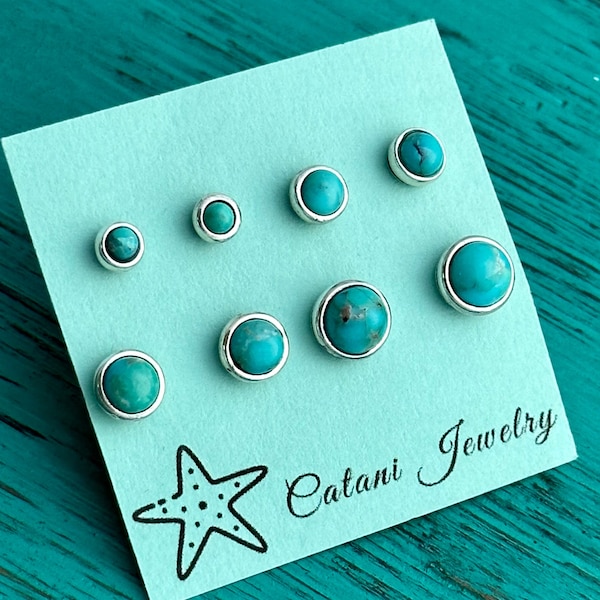 925 Turquoise Studs - 5mm 6mm 7mm 8mm - Genuine Turquoise Earrings - Sterling Silver Stud Post Earrings - Dainty Earrings - Gift for Her