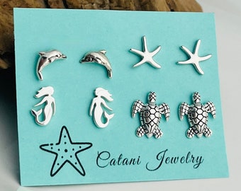 Sterling Stud Earring - Dolphin-Starfish-Mermaid-Sea Turtle Earrings