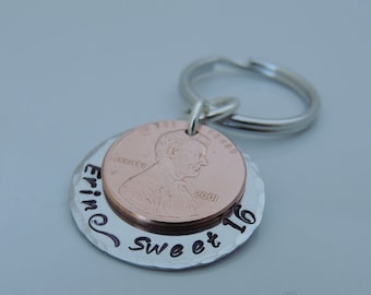 Sweet 16 Key Ring - Custom Penny Key Chain - 2002 Penny - 16th Birthday Gift - Personalized Name Key Chain - Lucky Penny - Daughter Gift