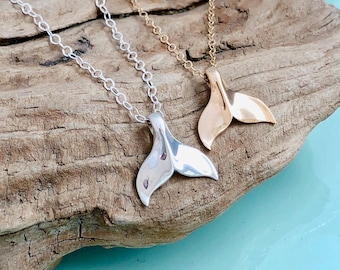 WHALE TAIL Necklace-Sterling Silver Whale Tail-Gold Whale Tail-Beach Coastal Necklace-Whale Fluke-Virginia Beach-Ocean Jewelry