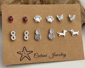 .925 Sterling Silver Stud/Post Earrings - Ladybug-Paw-Cat-Infinity-Pineapple-Dachshund