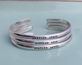 Mother's Day Gift - Personalized Name Bangle - Name Sterling Bracelet for Mom Grandma Grammy - Custom Engraved Cuff Bracelet - Hand Stamped