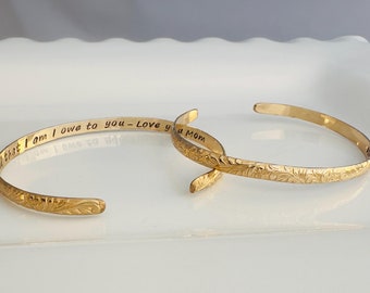 Custom Gold Cuff Bracelet - Floral-Flower Bracelet - Personalized Bangle - Gift for Mom - Custom Engraved Bracelet - Wedding Gift -