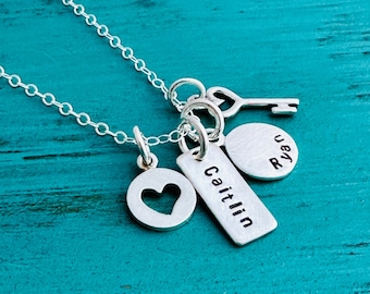 Keys to My Heart Necklace - Initial/Name Necklace - Sterling Silver/Gold - Gift for Mom Grandma