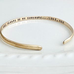 Personalized Gold Filled Cuff Bangle – Custom Stamped Secret Message Bracelet - You are my sunshine