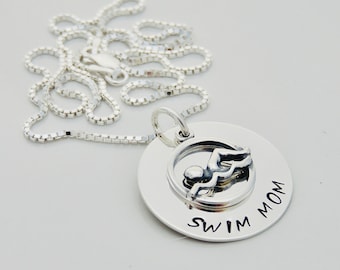 Personalized Swimming Necklace - .925 Sterling Silver - Swim Mom - Custom Names - Engraved Names - Hand Stamped Jewelry - Gift for Mom