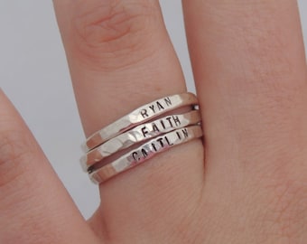 Personalized Name Stacking Rings - Hammered Rings