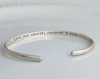 Mom Name Cuff Bangle - Custom Personalized Engraved Bracelet - Gift for Her - Personalized Gift - Hand Stamped - Sterling Silver