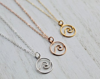 Wire Wave Necklace - Sterling - Gold - Rose Gold