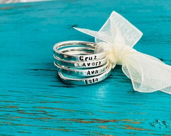 Personalized Name Stacking Rings - Hammered Rings