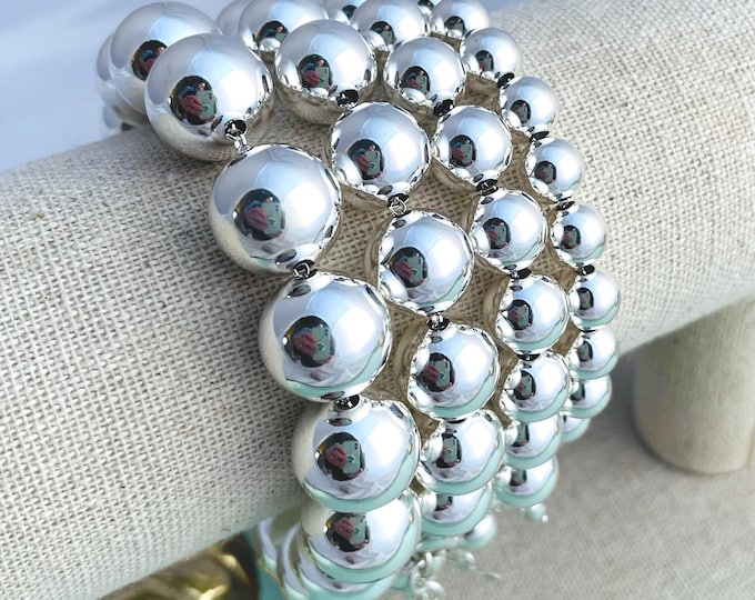 Featured listing image: Solid 925 Sterling Ball Bracelet - 14mm 12mm 10mm 8mm 6mm - Silver Bead Bracelet - Chunky Ball Bangle - Bauble Ball Bracelet - Gift for Her
