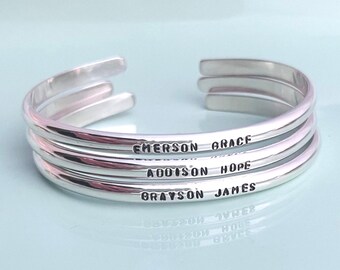 Personalized Sterling Cuff Bracelet - Stacking Bracelet - Layering Bracelet - Custom Engraved Cuff - Silver Bangle - Gift for Her
