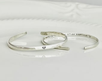 Custom Heart Cuff Bracelet - Personalized Cuff - Sterling Silver Hidden Message Bangle - Names - Saying - Date - Coordinates - Gift for Her