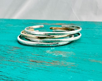 Custom Engraved Open Cuff Bracelet – Sterling Silver or Gold Filled – Personalized Message for Mom