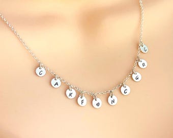 Charm Initial Necklace - Custom Personalized Necklace - 925 Sterling Silver / Gold - Gift for Mom Grandma Daughter - Children's Initials