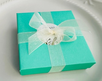 Custom Ribbon Wrapped Teal Blue Gift Box