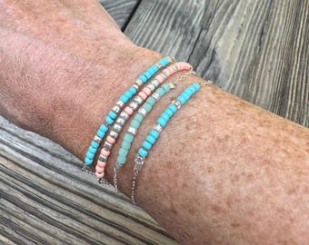 Custom Morse Code Bracelet - Personalized Morse Code Gift - Hidden Message Gift for Her - Beaded Bracelet - Sterling Silver -  Gold Filled