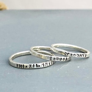 Hammered Silver Name Rings - 925 Sterling Silver - Hand Stamped - Stacking/Stackable Rings - Rustic Organic Rings - Custom Personalized