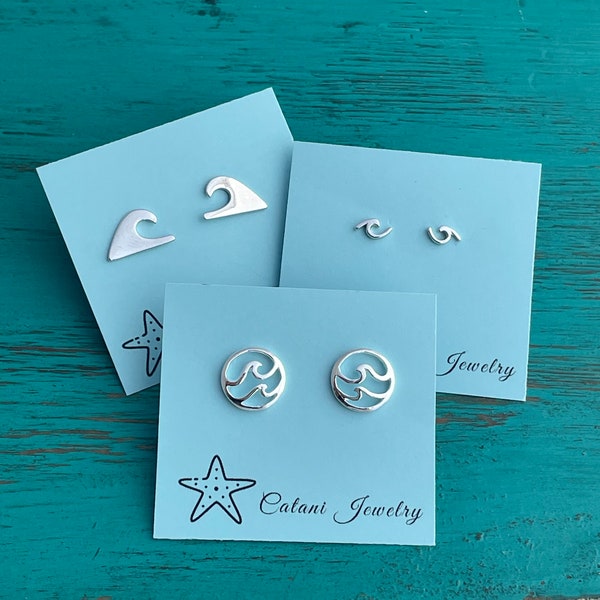 Silver Wave Earrings - Double Wave Earrings - Sterling Post/Stud Earrings - Beach/Vacation Jewelry - . 925 Sterling Silver - Gift for Her