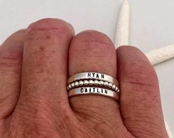 SALE - Sterling Silver Name Rings - Stacking Rings - Personalized Rings