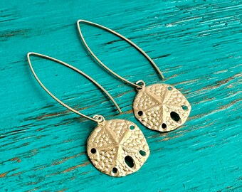 Gold Sand Dollar Earrings-14K Gold Filled-Marquis Earrings-Statement Earrings-Sterling Silver/Gold Earring-Mother's Day Gift-Gift for Her