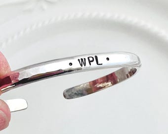 Personalized Sterling Silver Cuff Bracelet – Monogram Cuff Bracelet - Engraved Secret Message - Initial Jewelry