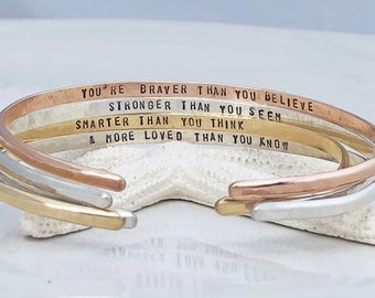 Engraved Personalized Cuff Bracelet - Custom Cuff Bracelet - Stacking Bracelets - Mother Gift - Sterling Silver - Gold - Rose Gold