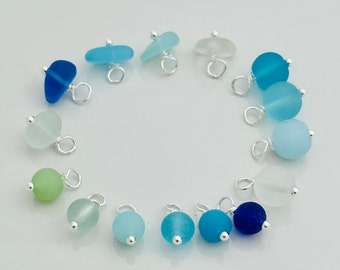 NEW COLORS! Cultured Sea Glass Charm Drop - Beach Glass - Round - Nugget - Chip - Caribbean Blue - Aquamarine - Sea Foam Green - Cobalt Blue